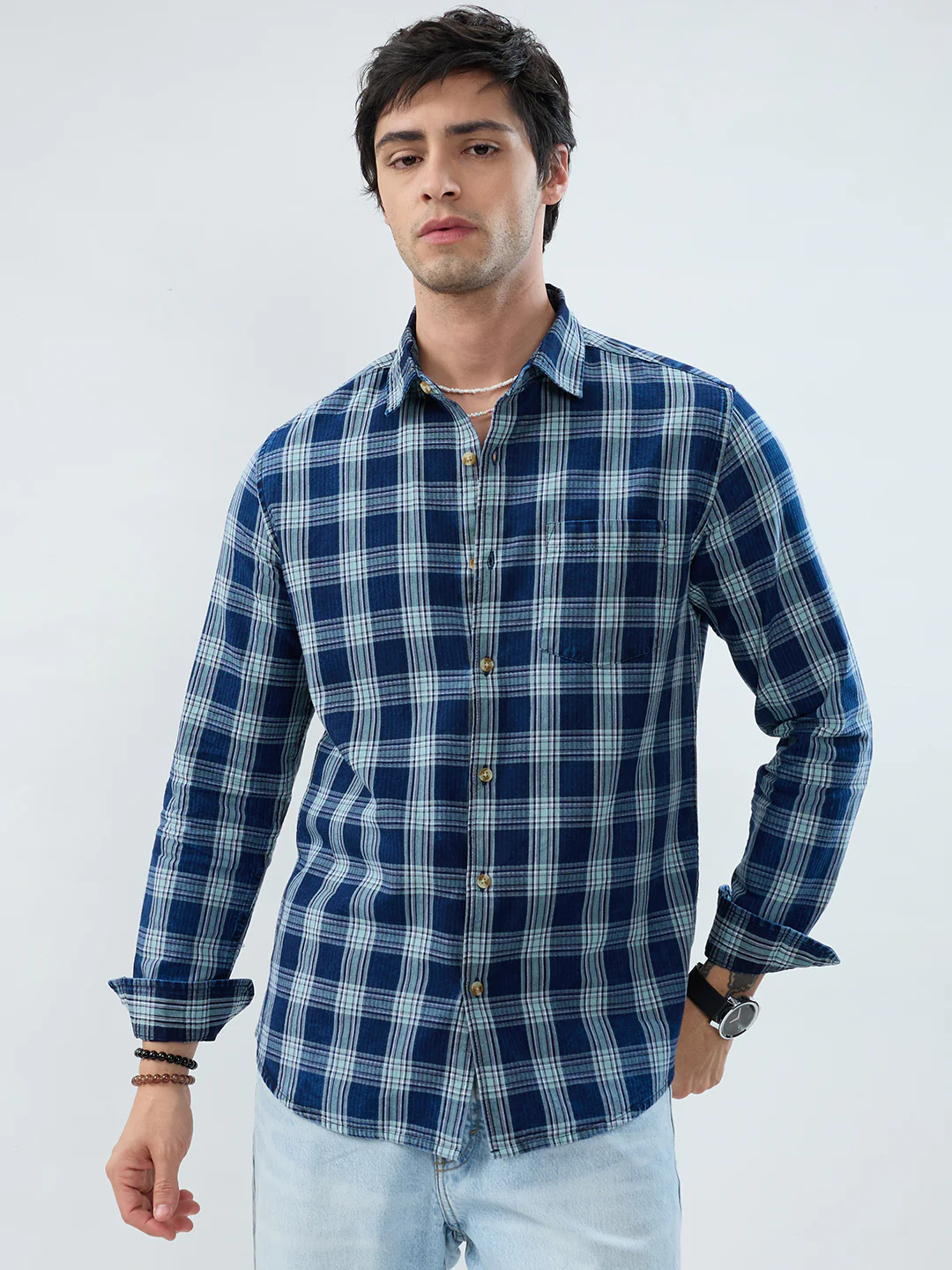 Timeless Denim Blue Box Checks Shirt - Image 4