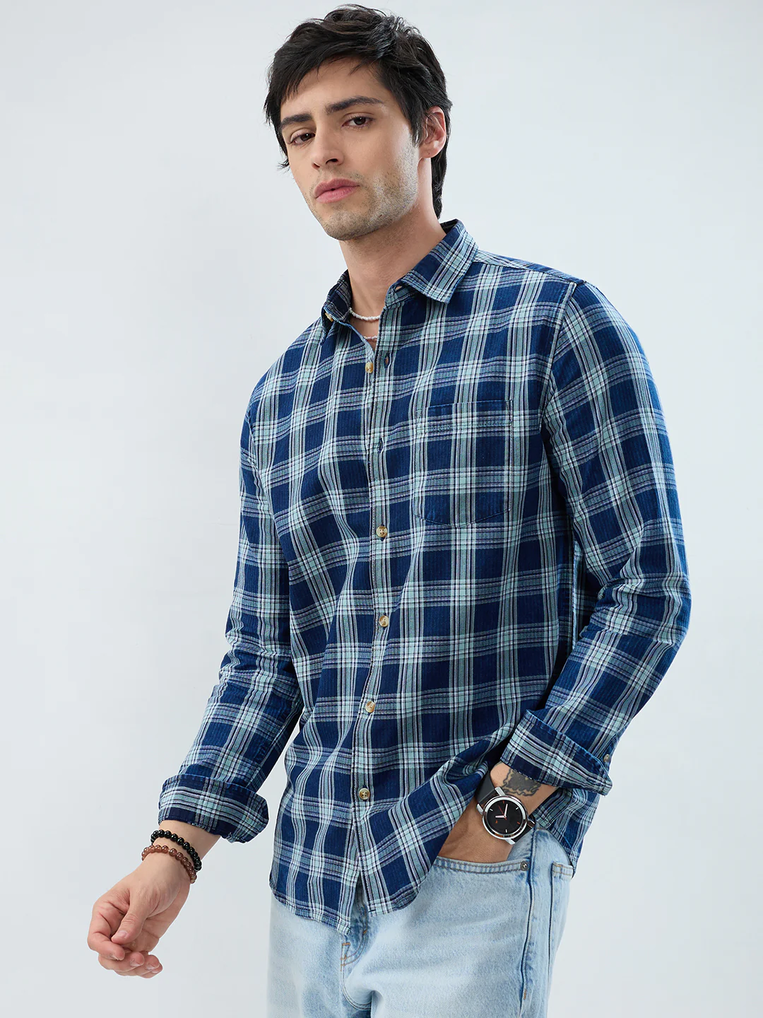 Timeless Denim Blue Box Checks Shirt - Image 6