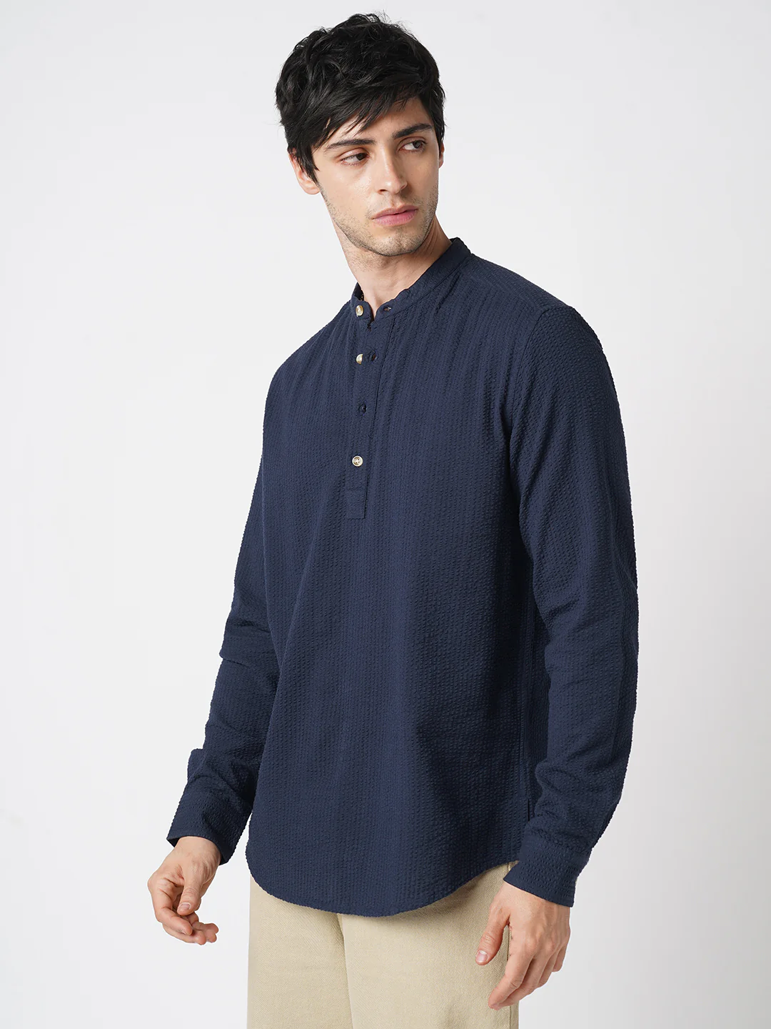 Timeless Navy Seersucker Kurta - Image 6