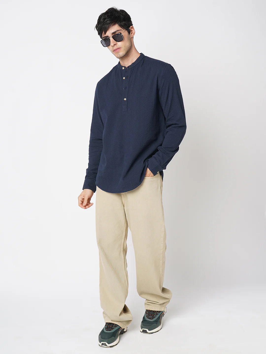 Timeless Navy Seersucker Kurta - Image 8