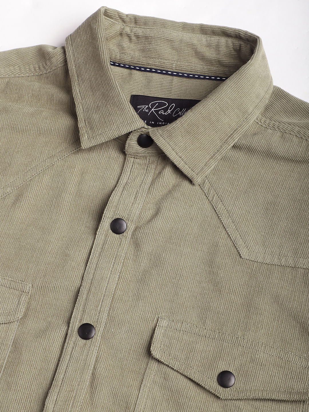 Timeless Olive Double Flap Pocket Corduroy Overshirt - Image 3