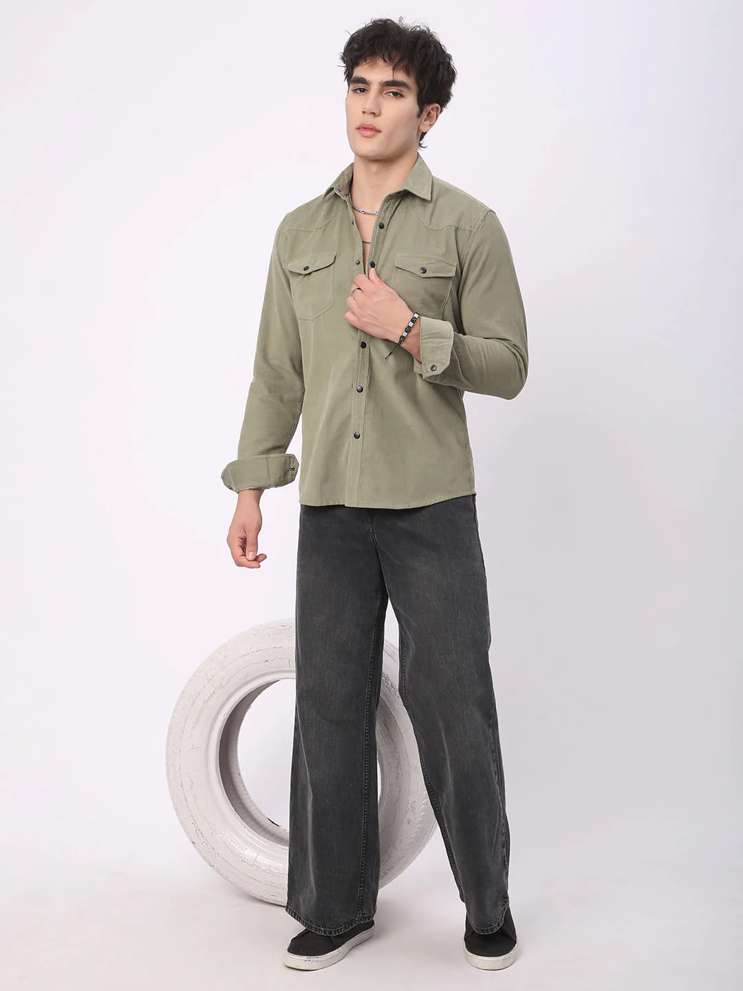 Timeless Olive Double Flap Pocket Corduroy Overshirt - Image 7