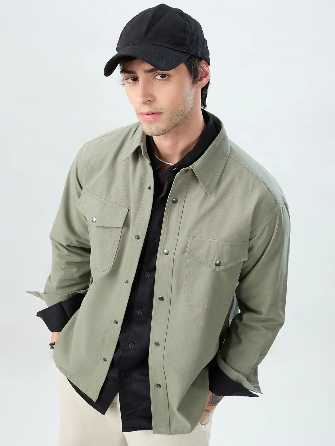 Timeless Olive Double Pocket Overshirt - Image 4