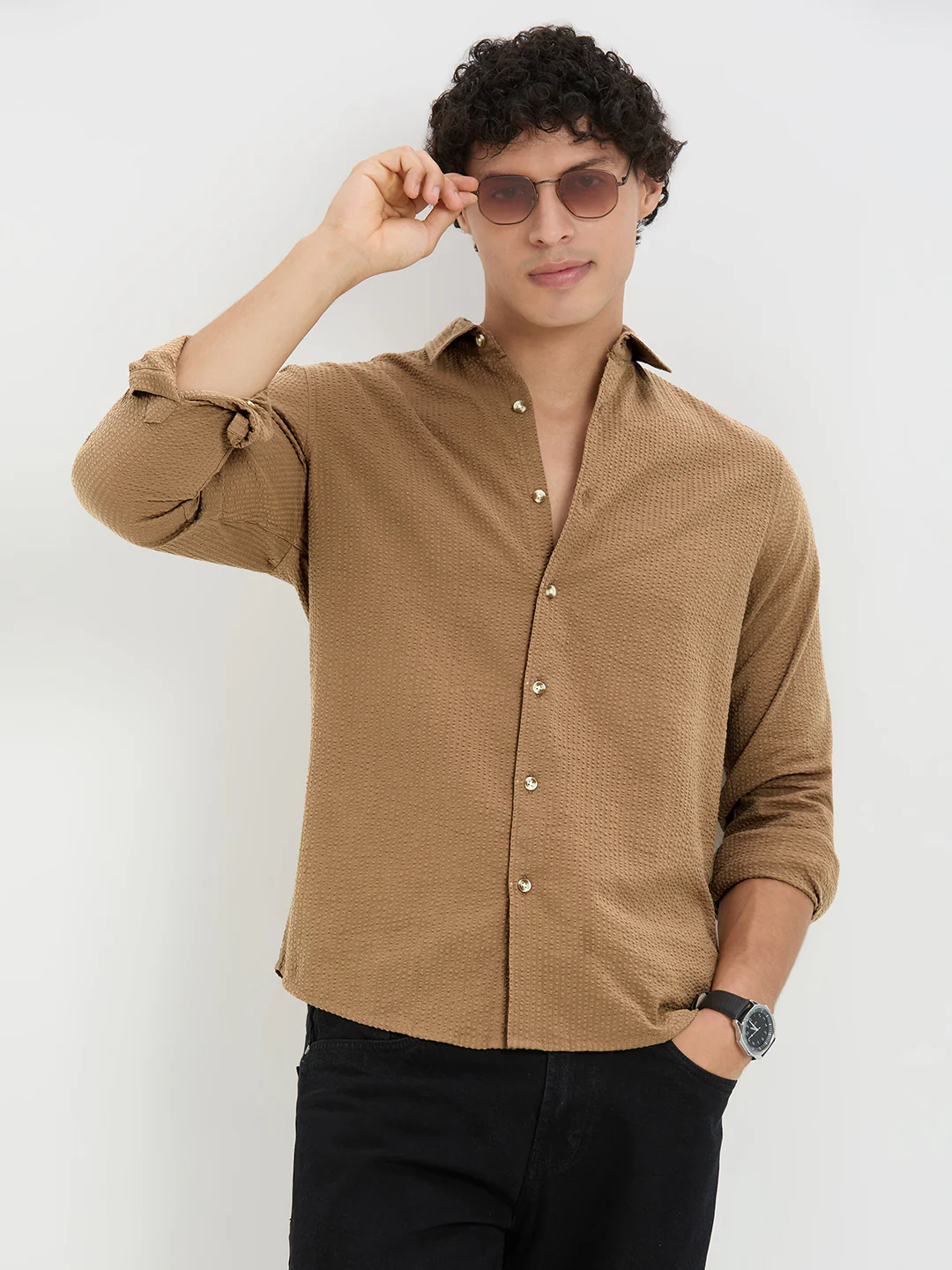 Timeless Peanut Brown Seersucker Shirt - Image 2