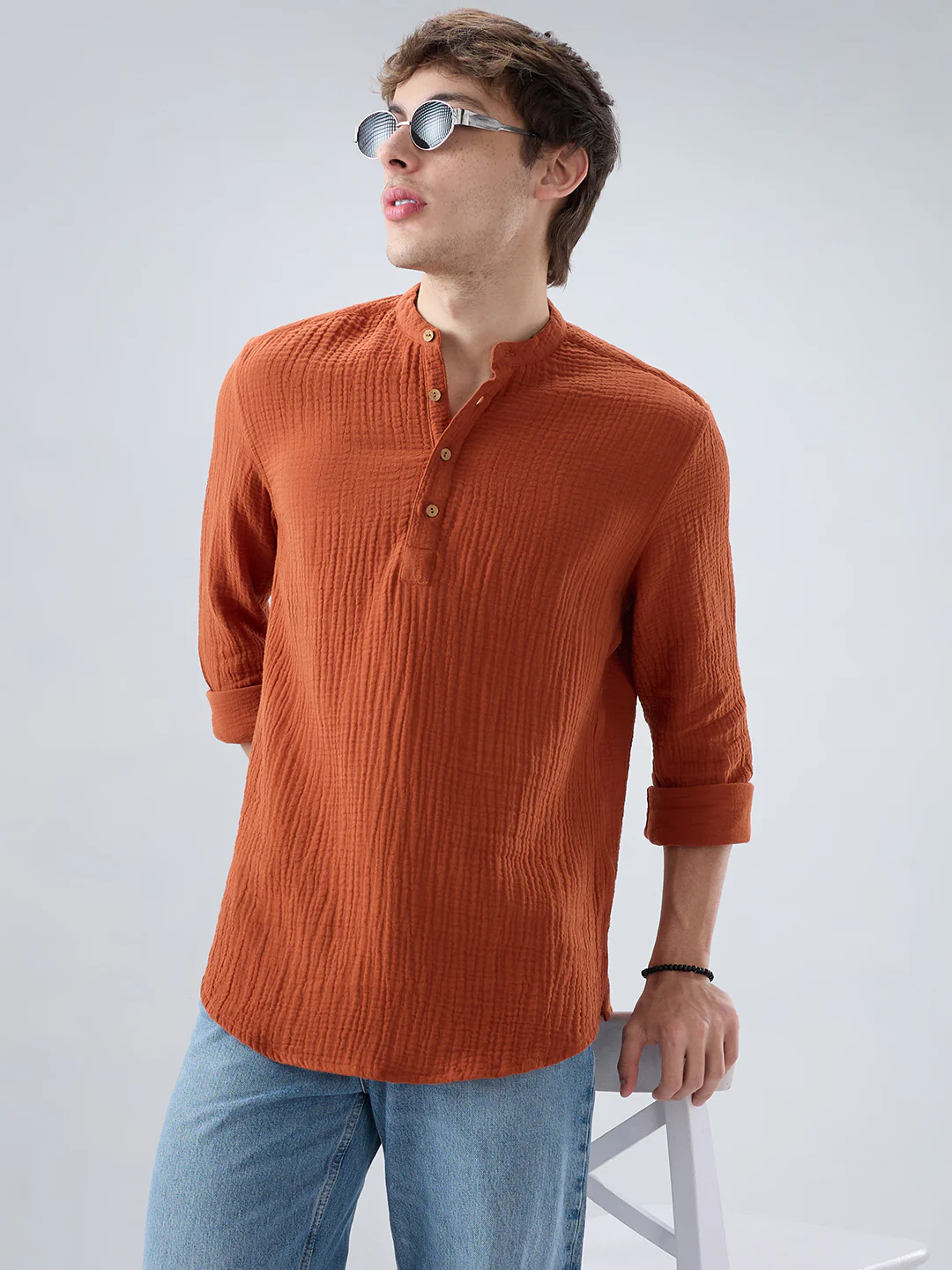Timeless Rust Double Cloth Kurta - Image 2