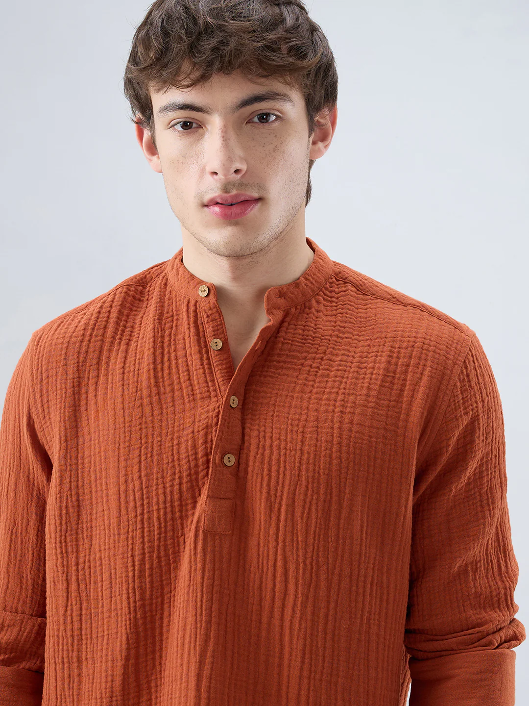 Timeless Rust Double Cloth Kurta - Image 3
