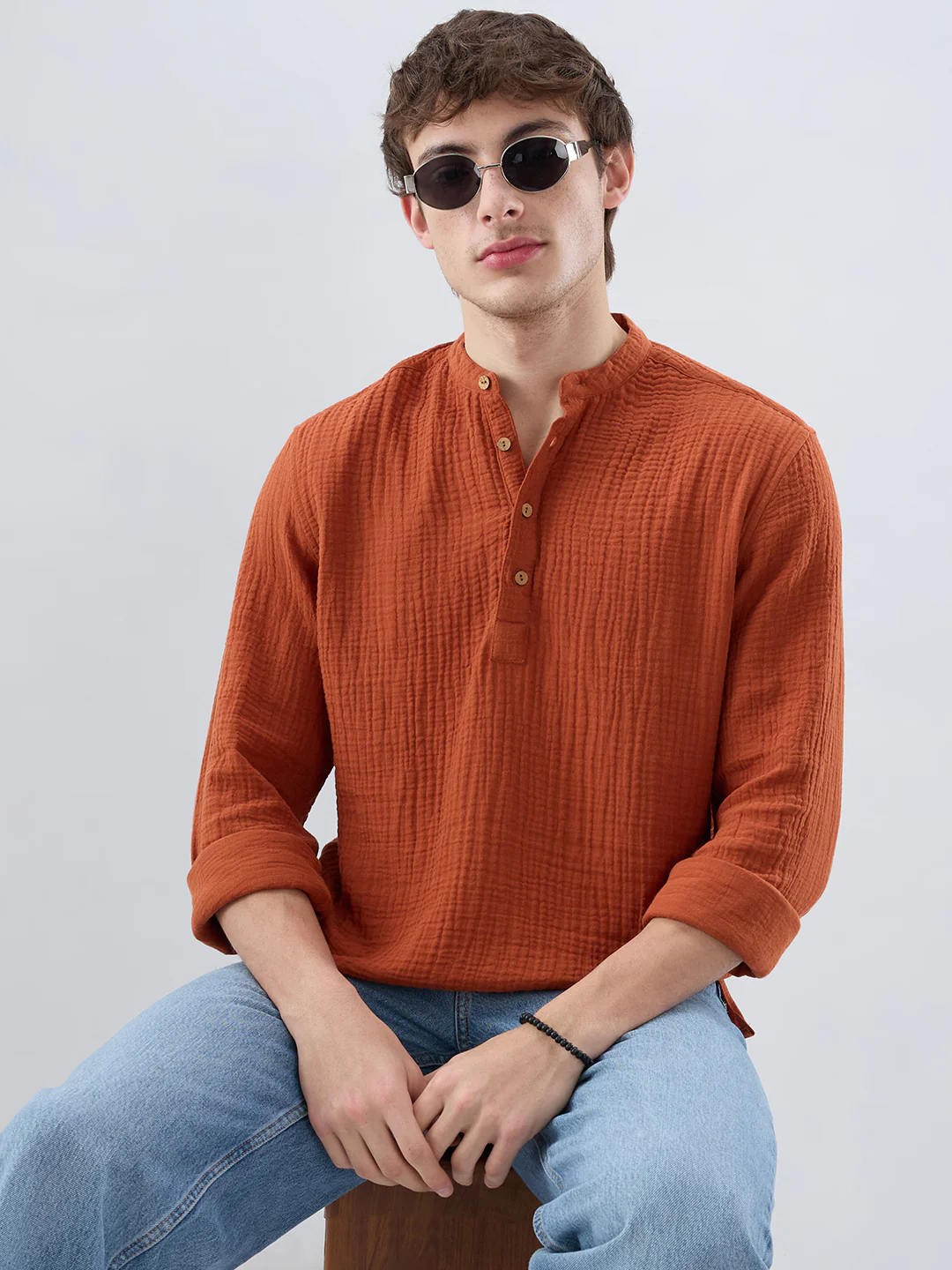 Timeless Rust Double Cloth Kurta - Image 4