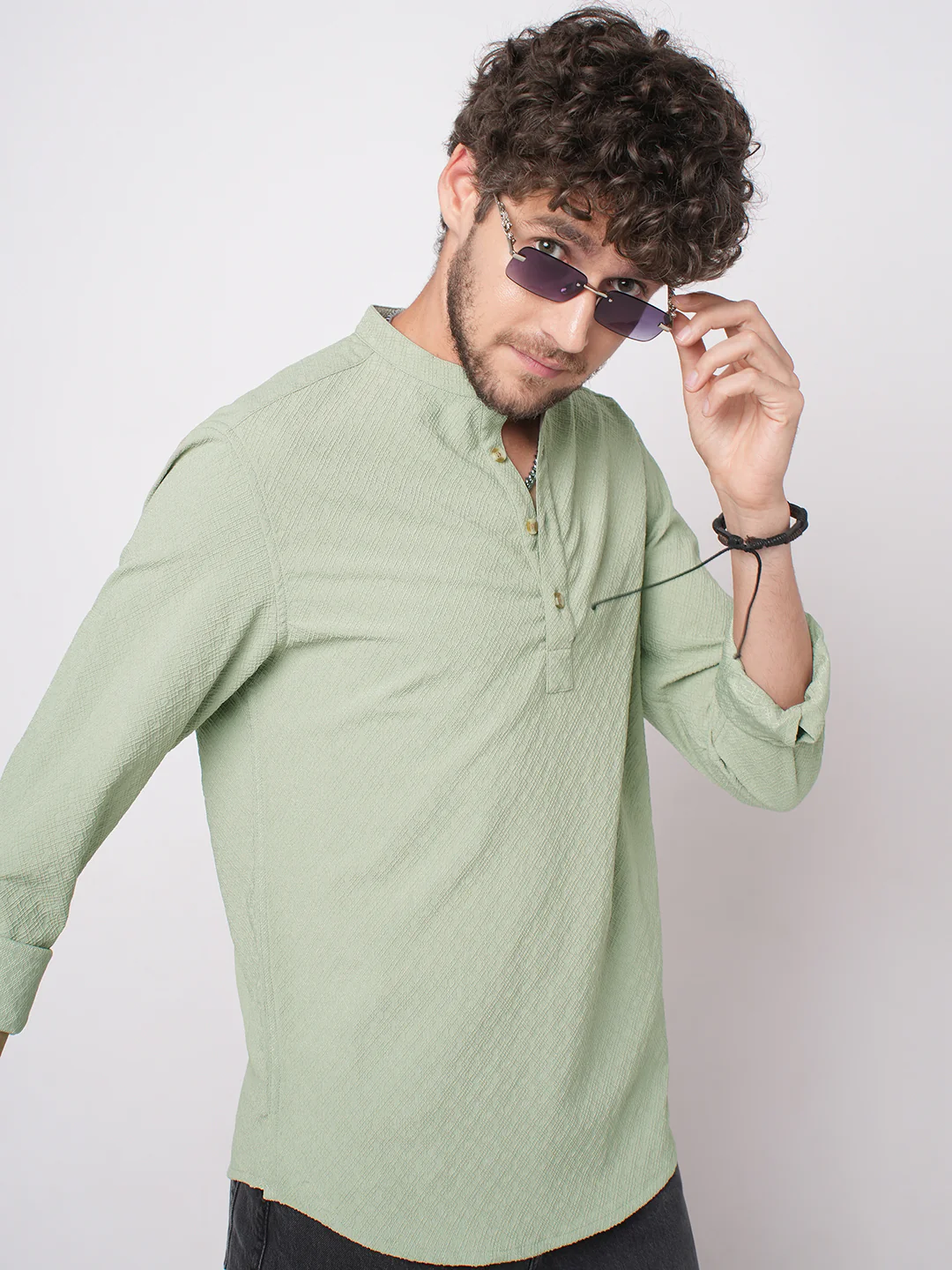 Timeless Sage Green Textured Kurta - Image 2
