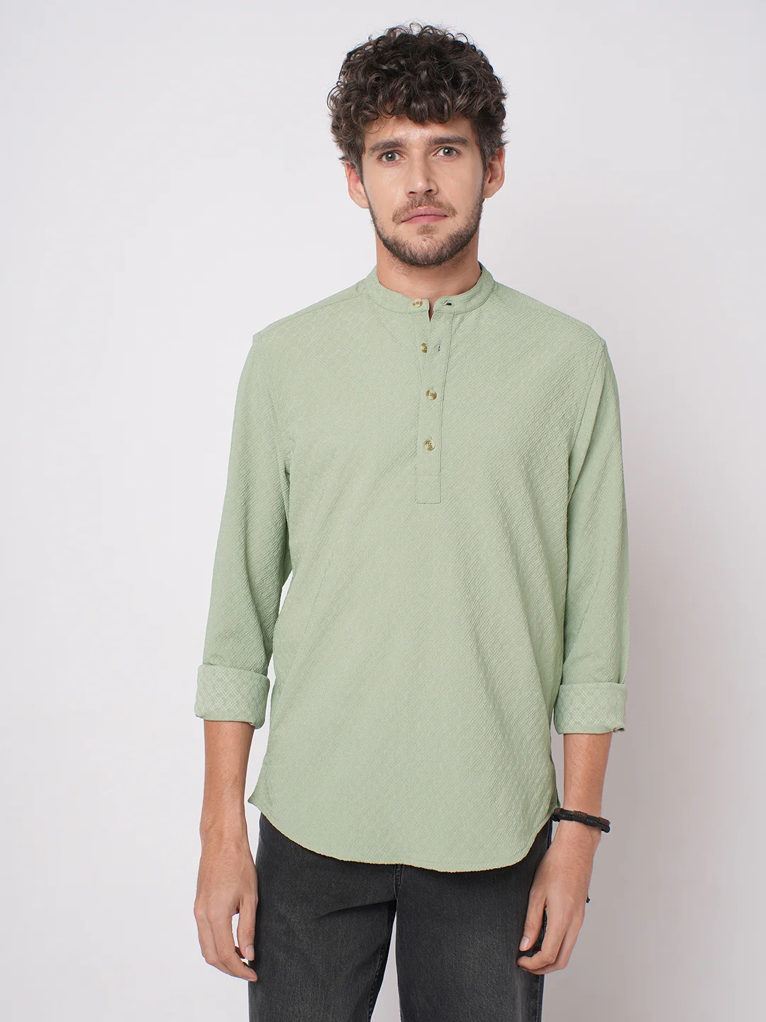 Timeless Sage Green Textured Kurta - Image 4