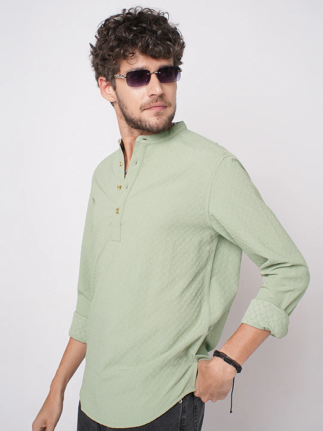 Timeless Sage Green Textured Kurta - Image 5