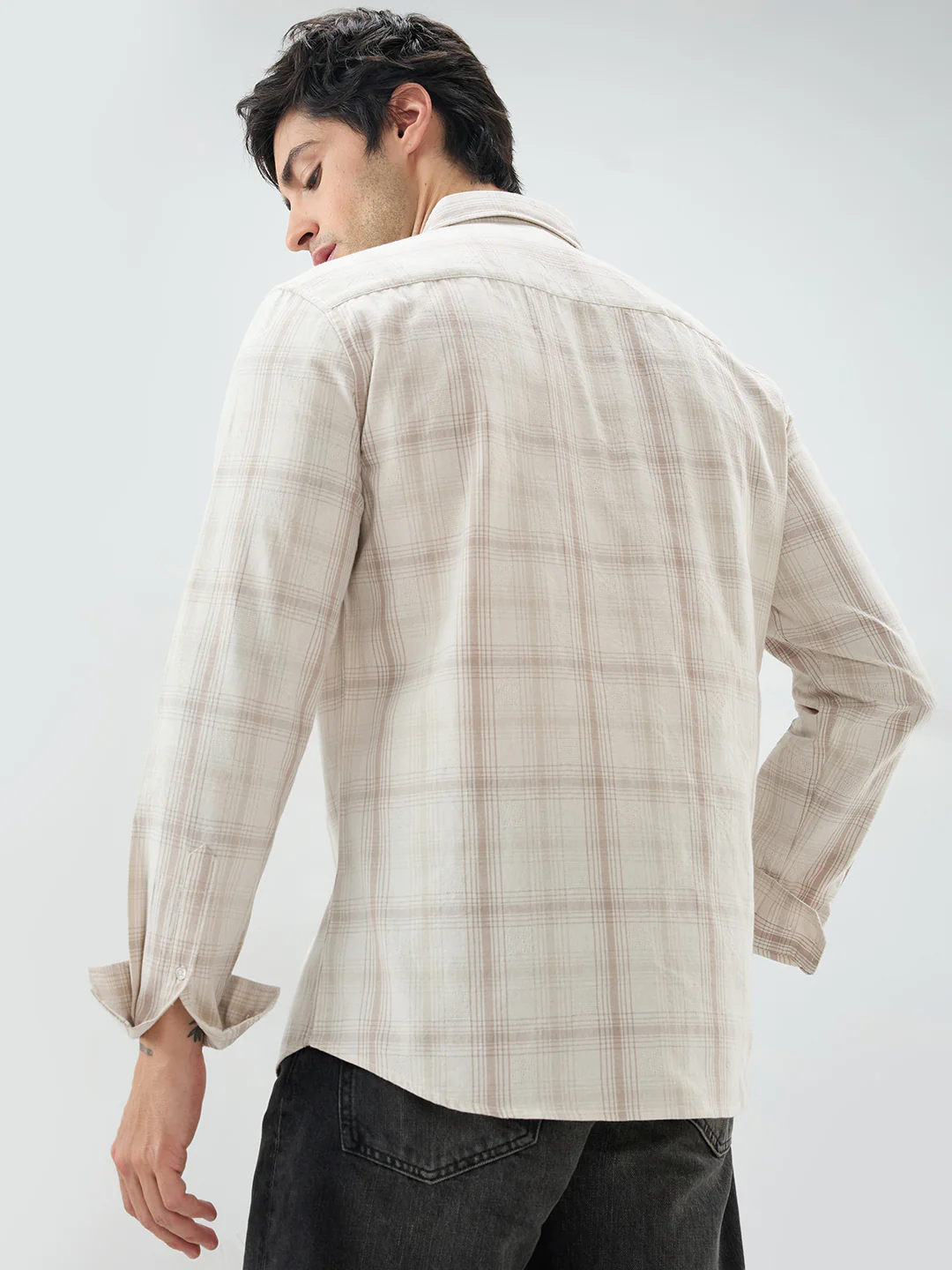 Timeless Sand Beige Plaid Checks Textured Shirt - Image 7