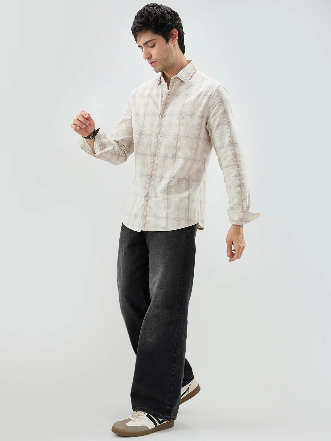 Timeless Sand Beige Plaid Checks Textured Shirt - Image 8
