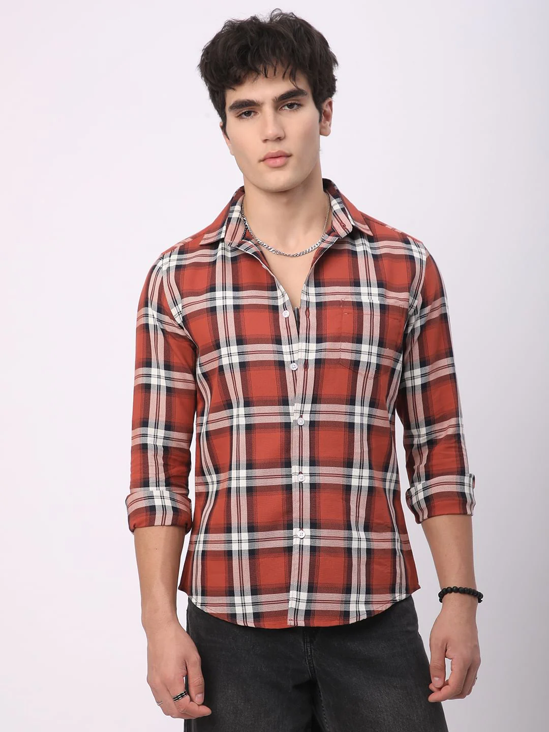 Timeless Vermilion Broad Square Checks Shirt - Image 5