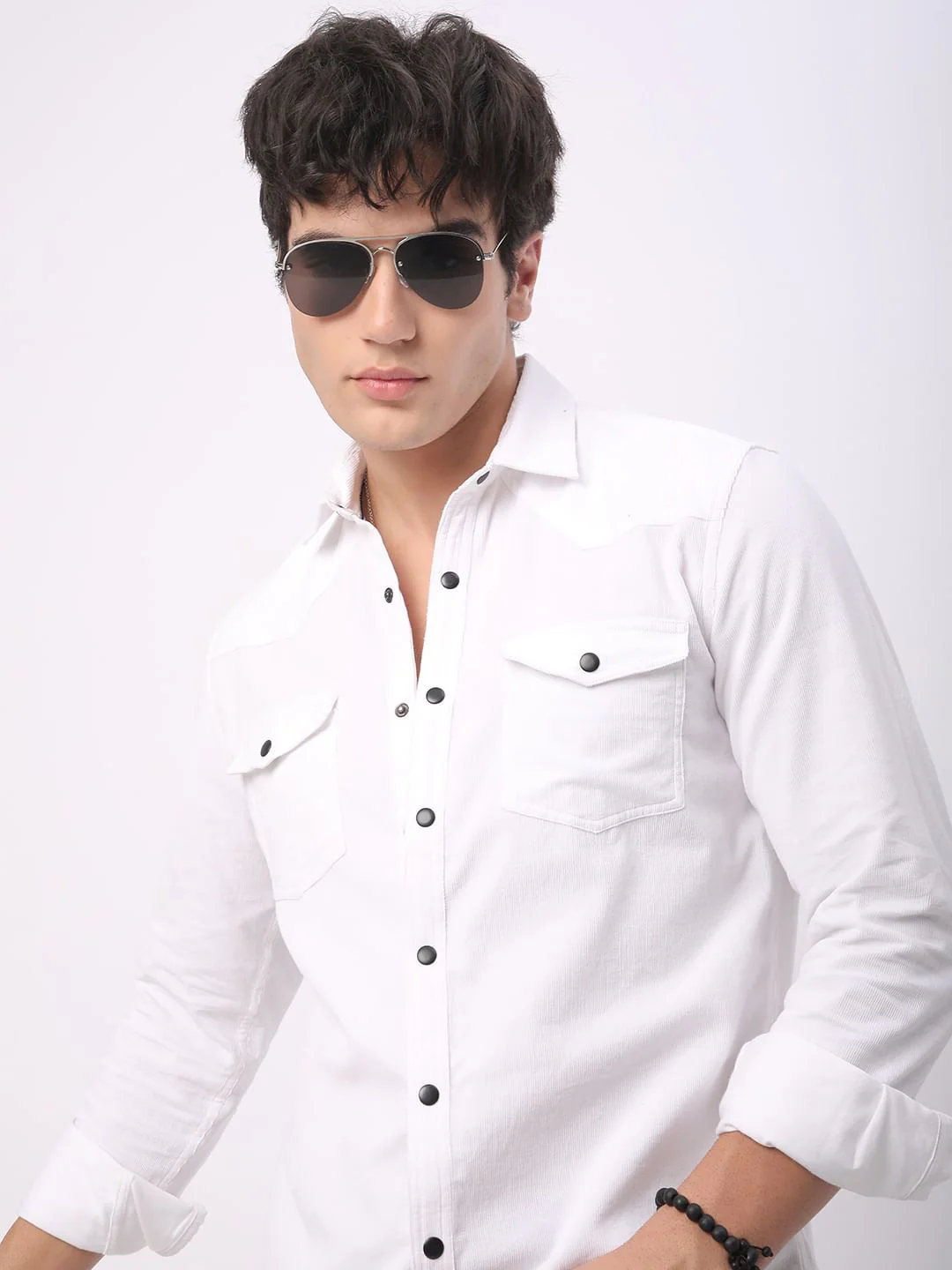 Timeless White Double Flap Pocket Corduroy Overshirt - Image 2