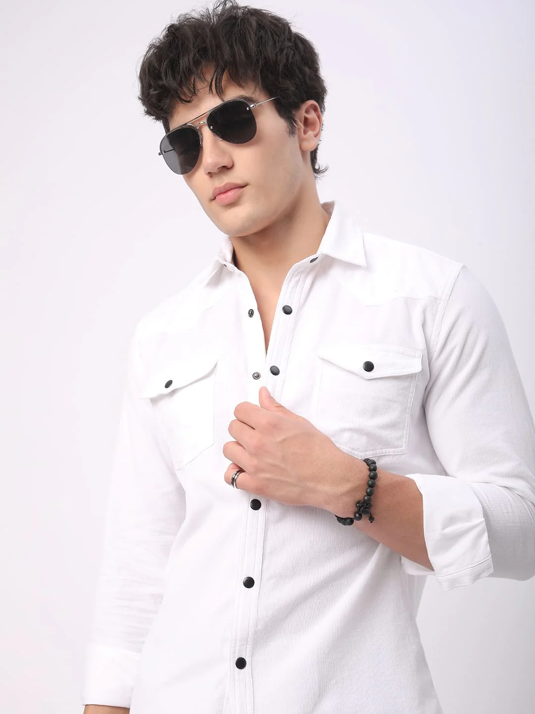 Timeless White Double Flap Pocket Corduroy Overshirt - Image 4