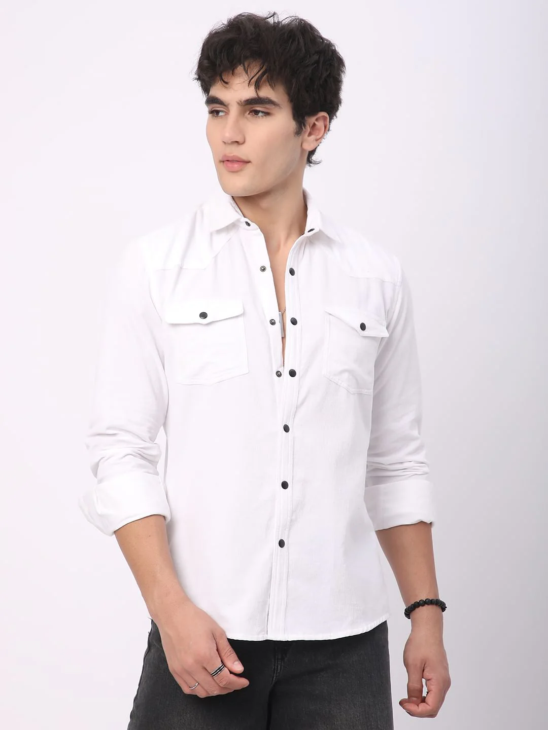 Timeless White Double Flap Pocket Corduroy Overshirt - Image 5