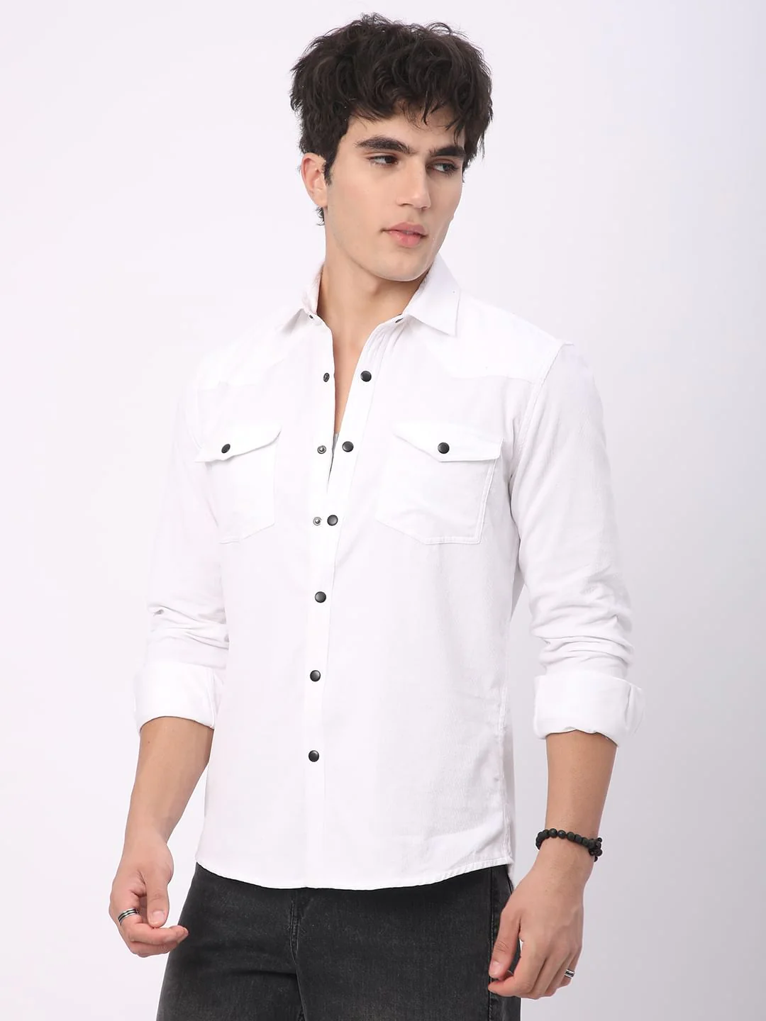 Timeless White Double Flap Pocket Corduroy Overshirt - Image 6