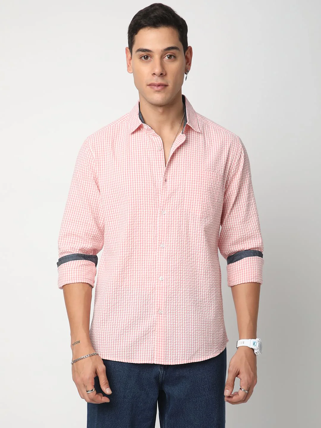 Tiny Checkered Pink Seersucker Shirt - Image 4