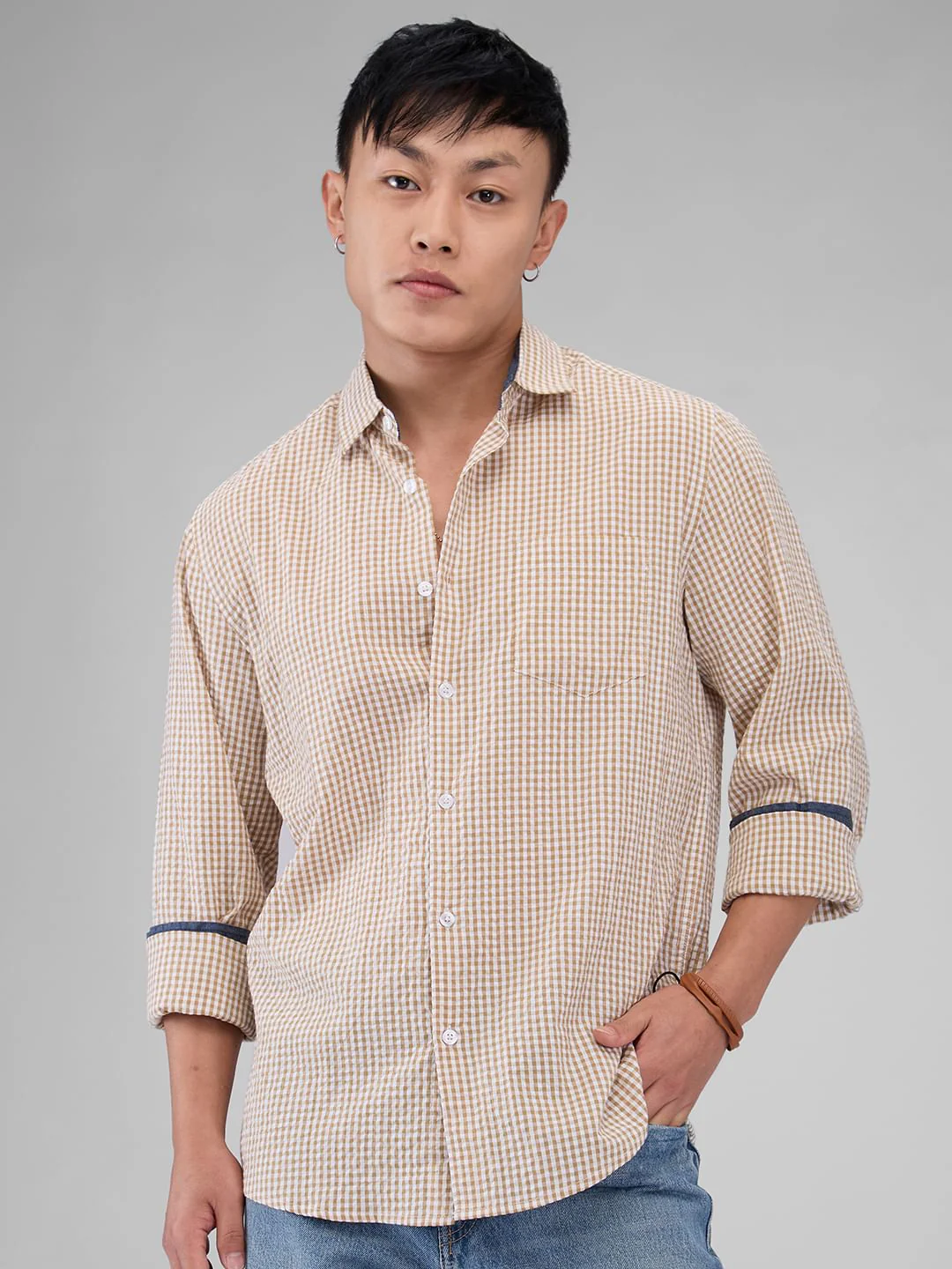 Tiny Tan Checkered Seersucker Shirt - Image 4