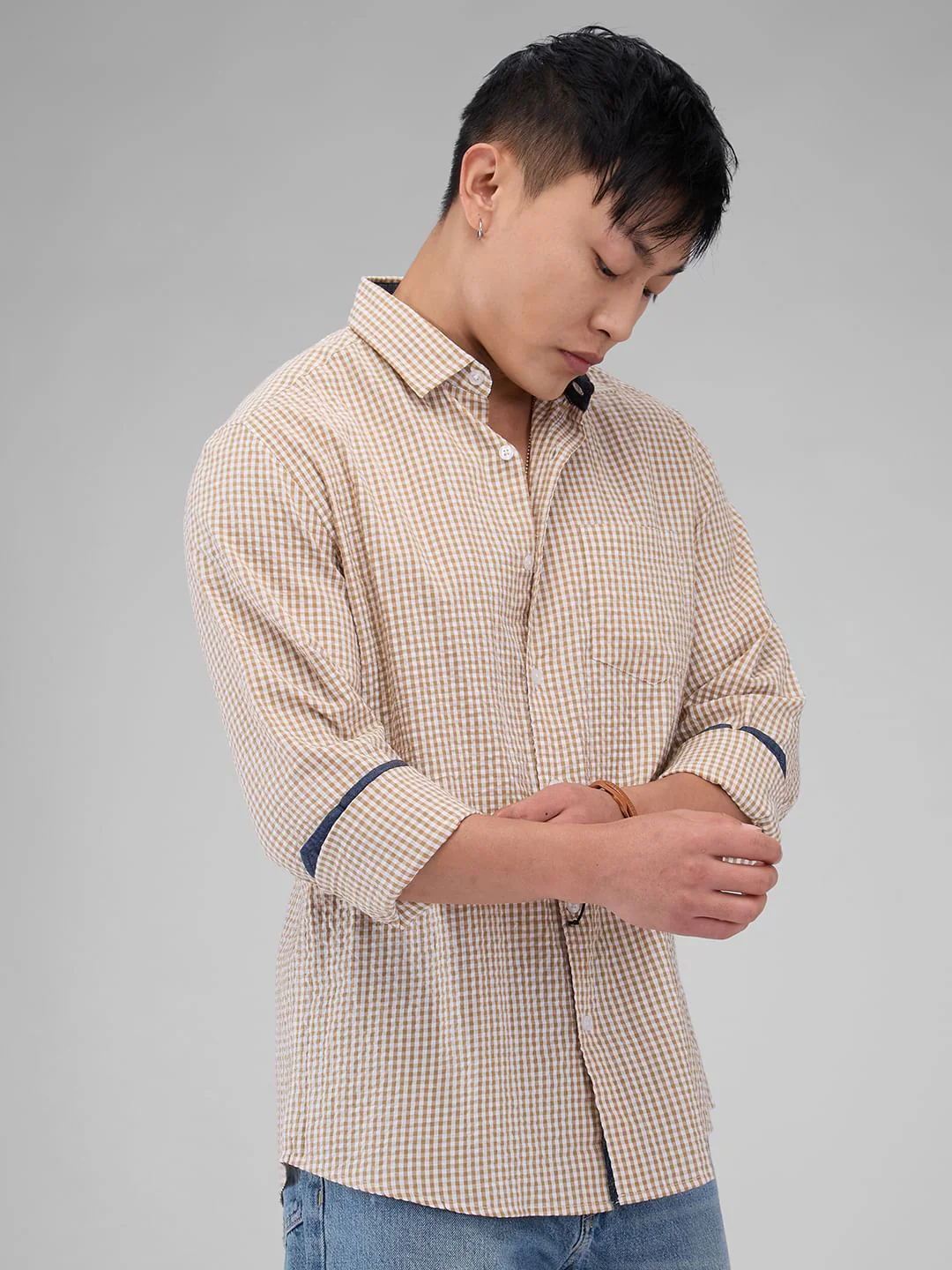 Tiny Tan Checkered Seersucker Shirt - Image 5
