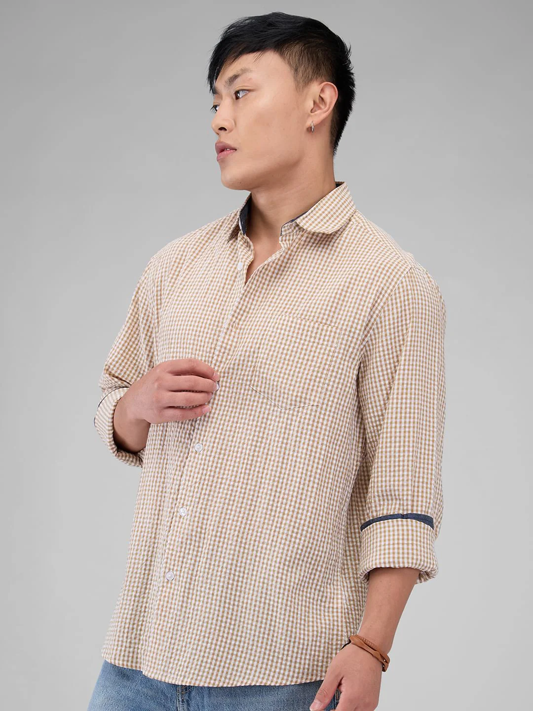 Tiny Tan Checkered Seersucker Shirt - Image 6