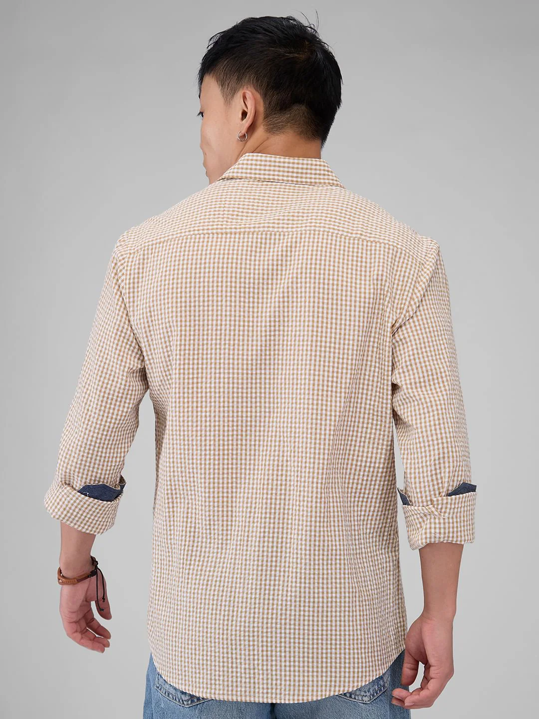 Tiny Tan Checkered Seersucker Shirt - Image 7