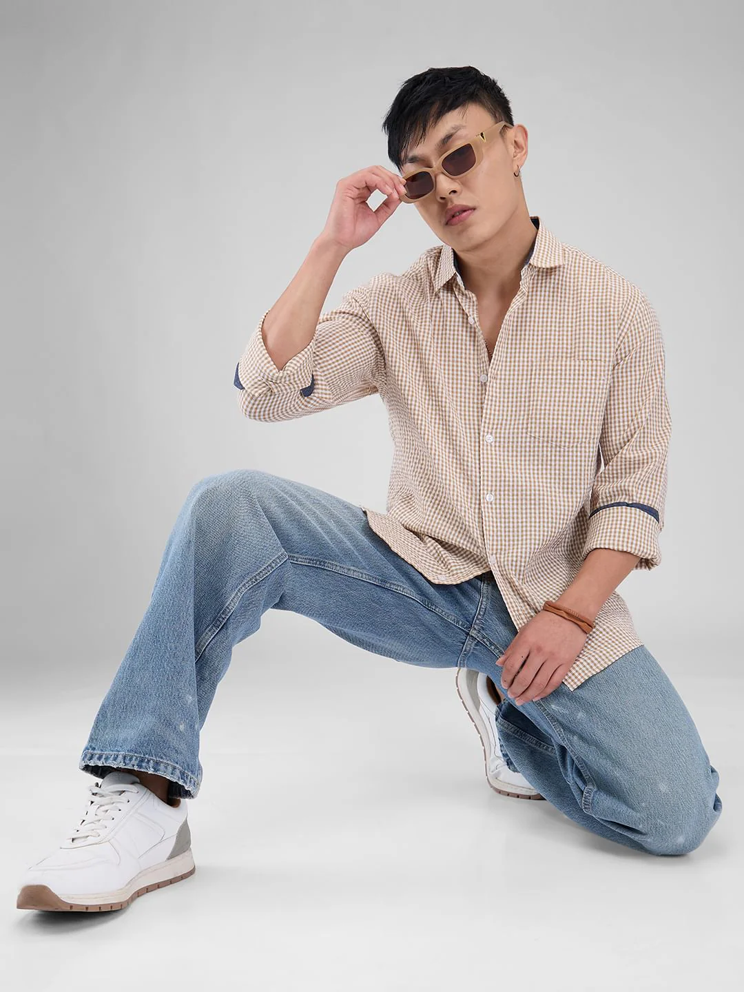 Tiny Tan Checkered Seersucker Shirt - Image 8