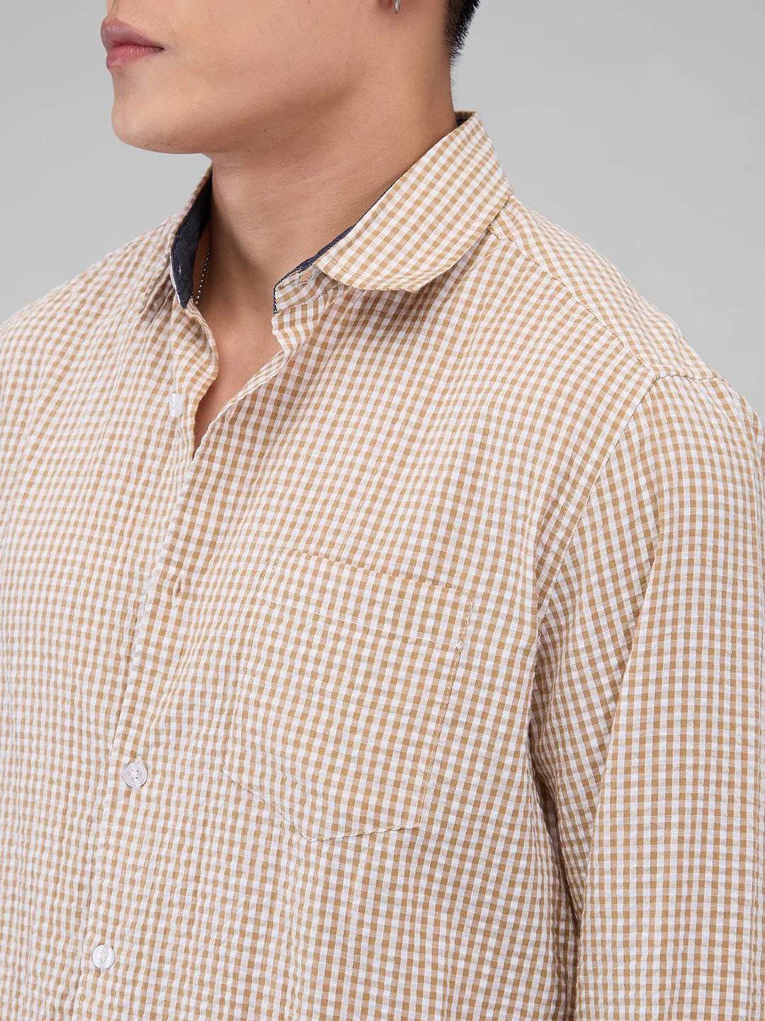 Tiny Tan Checkered Seersucker Shirt - Image 9