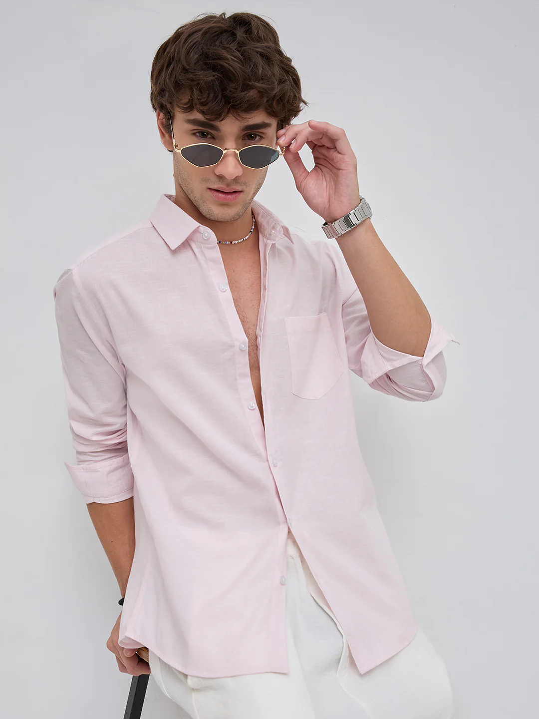 Trendy Lace Pink Fine Textured Shirt