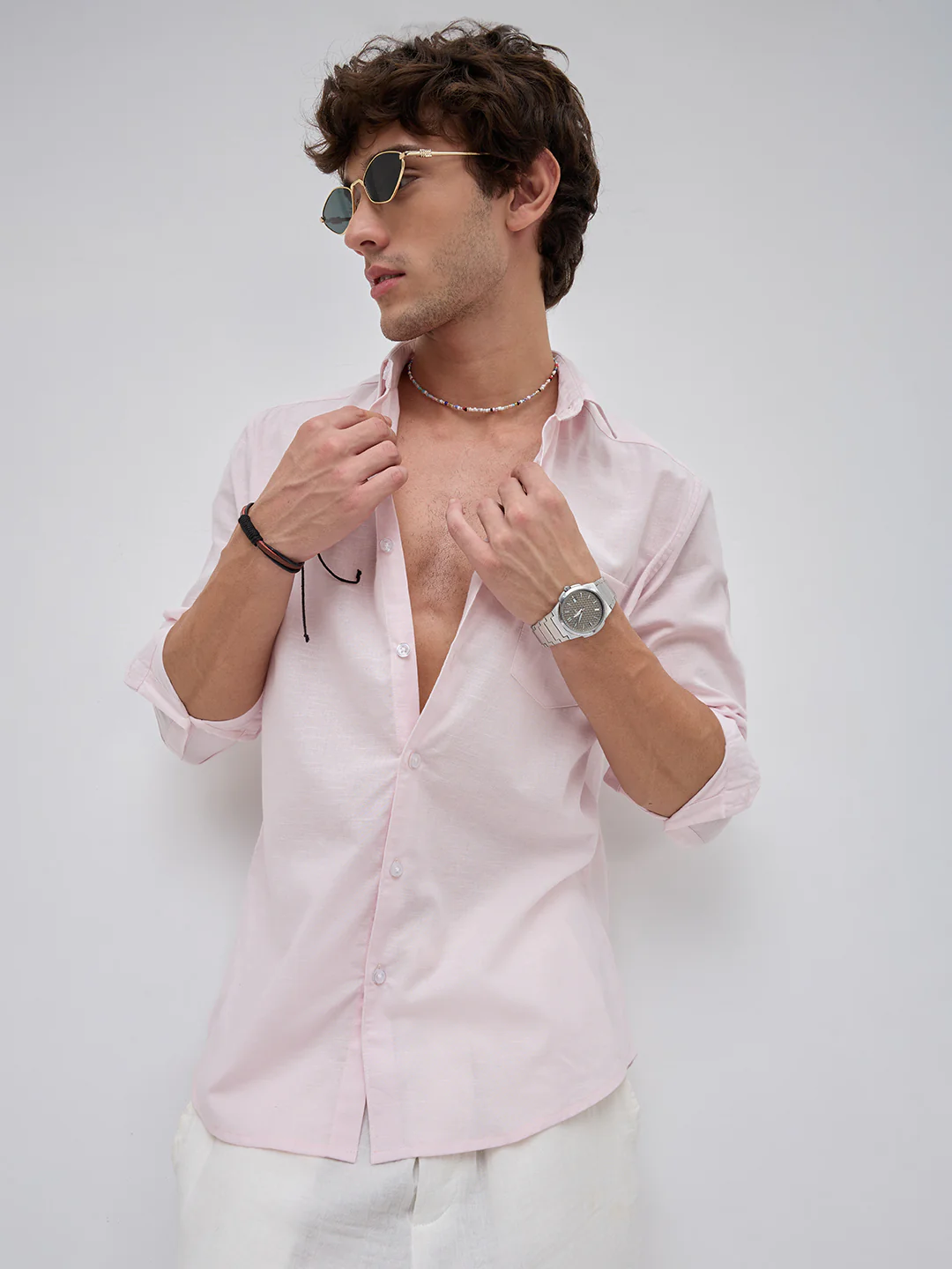 Trendy Lace Pink Fine Textured Shirt - Image 2