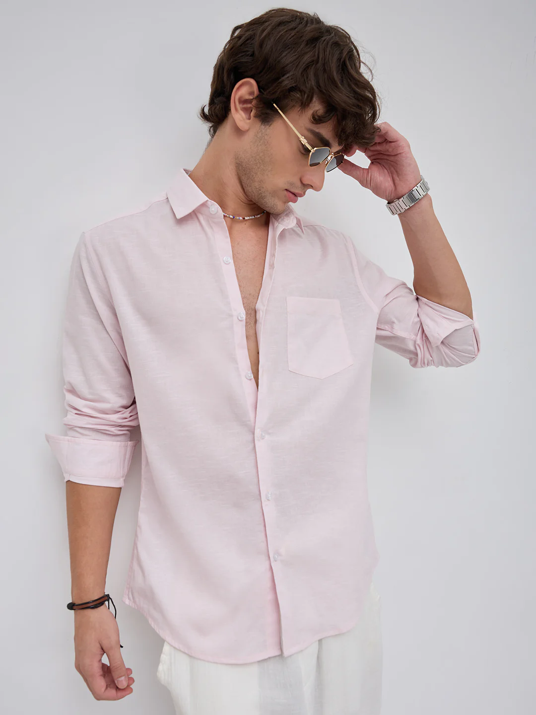 Trendy Lace Pink Fine Textured Shirt - Image 4