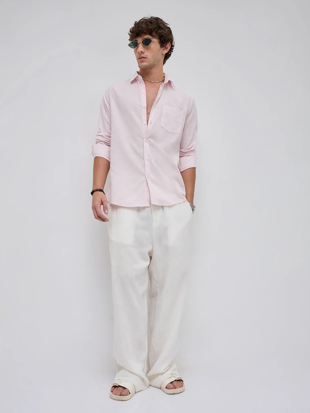 Trendy Lace Pink Fine Textured Shirt - Image 8