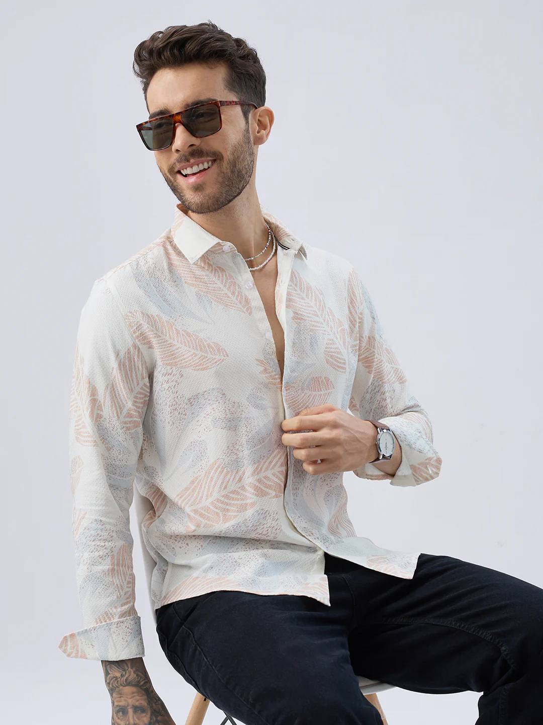 Tropical Escape Off-White Printed Shirt - Image 2