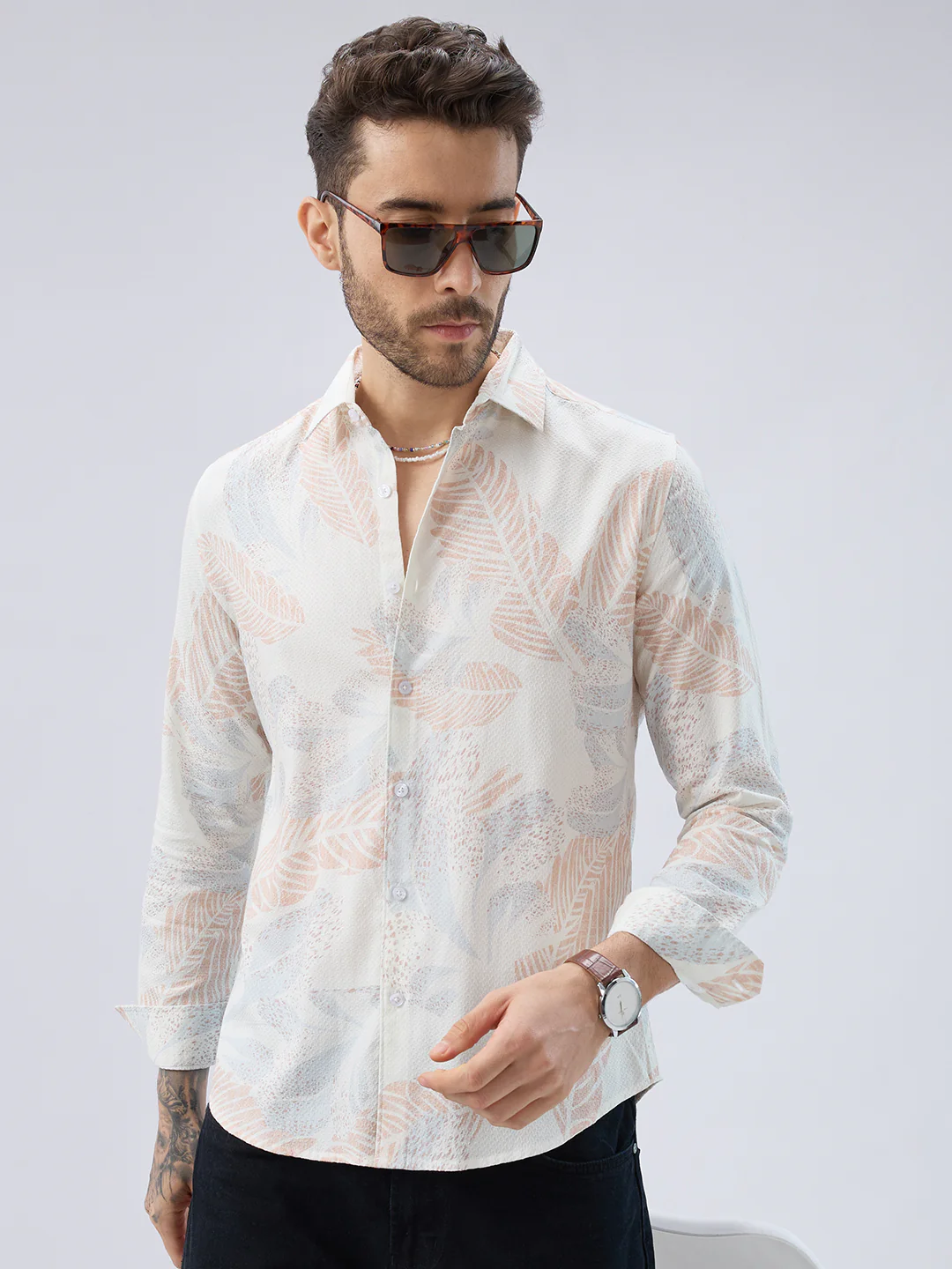 Tropical Escape Off-White Printed Shirt - Image 4