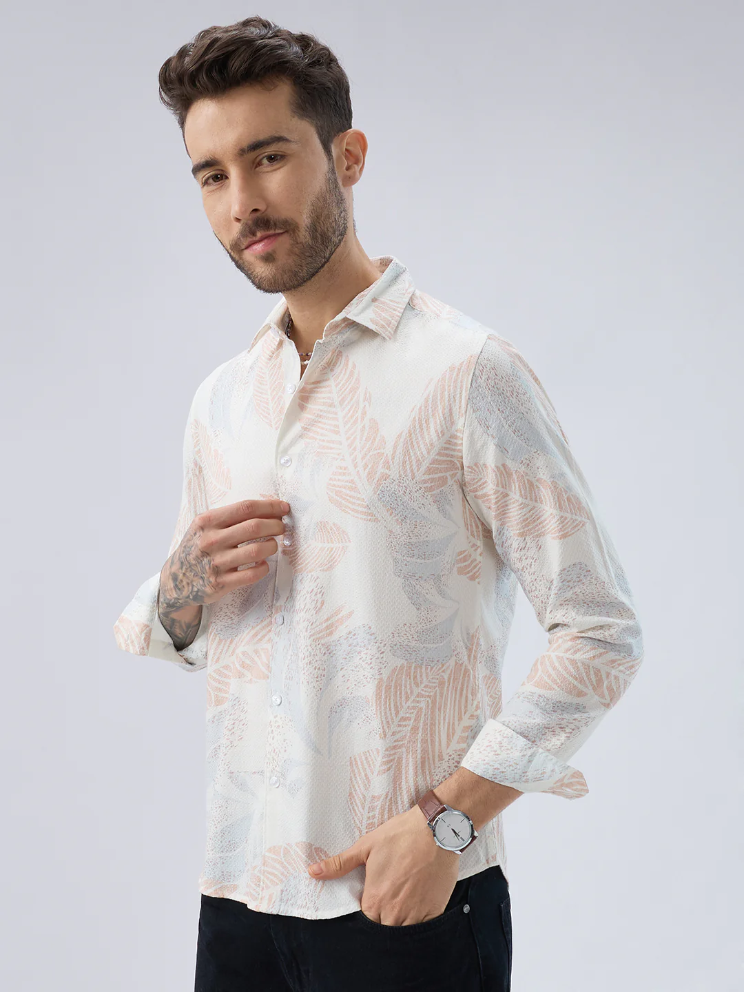 Tropical Escape Off-White Printed Shirt - Image 5