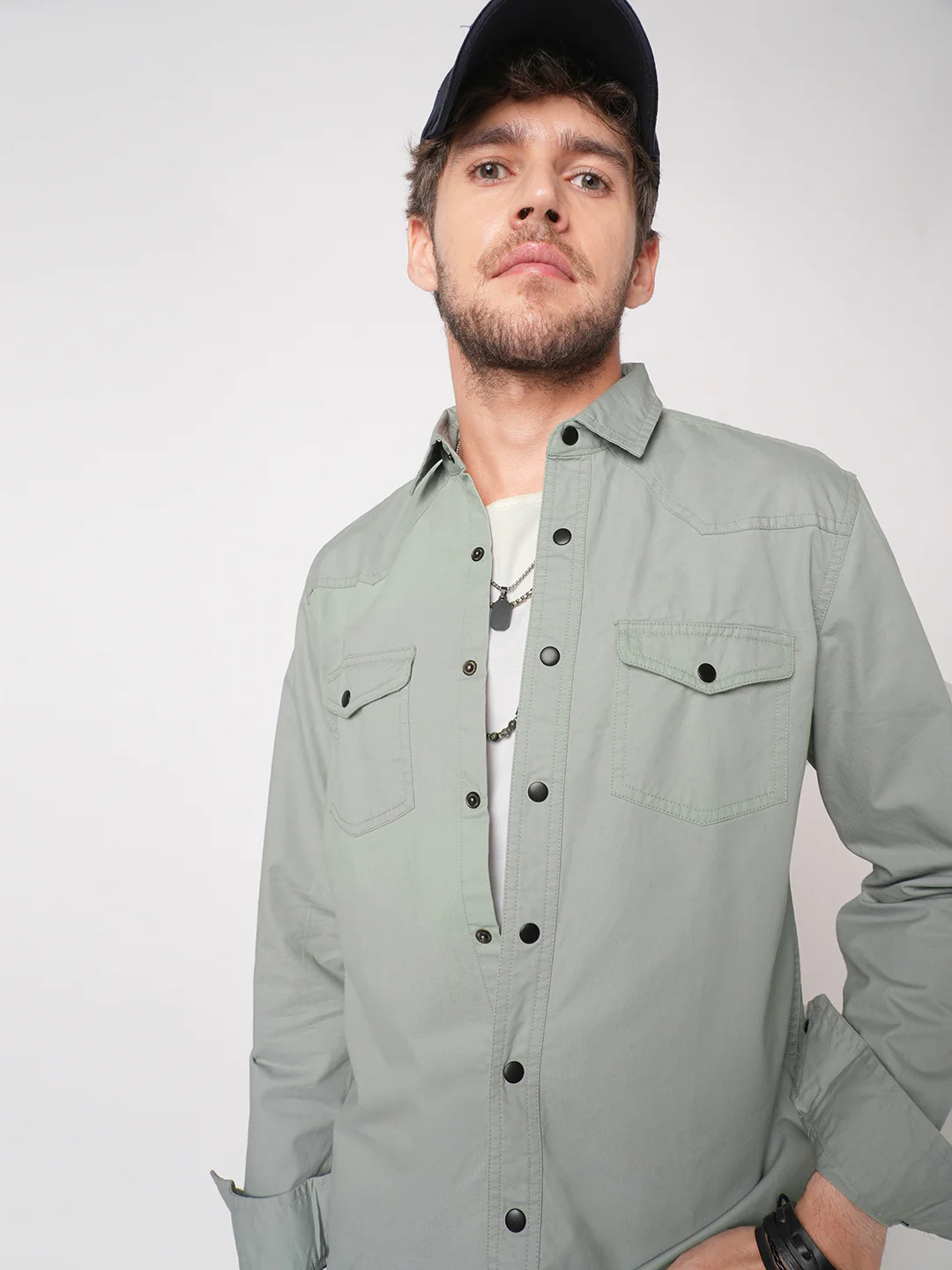 Trout Grey Canvas Double Pocket Overshirt - Image 2