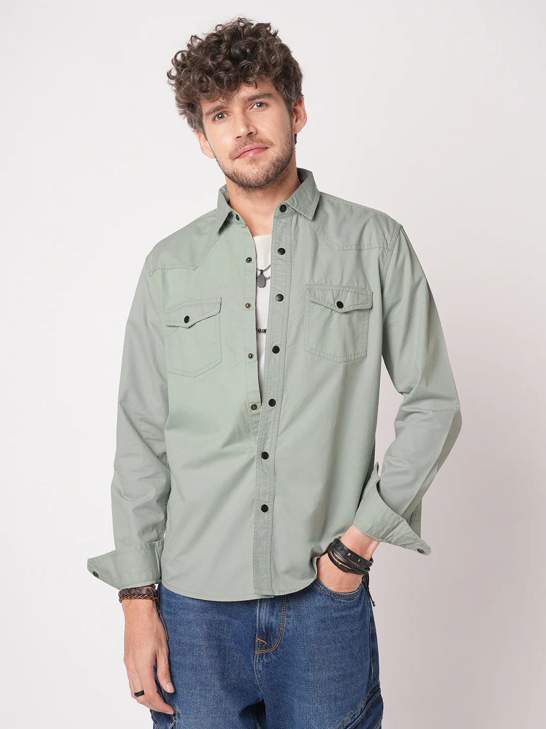 Trout Grey Canvas Double Pocket Overshirt - Image 4