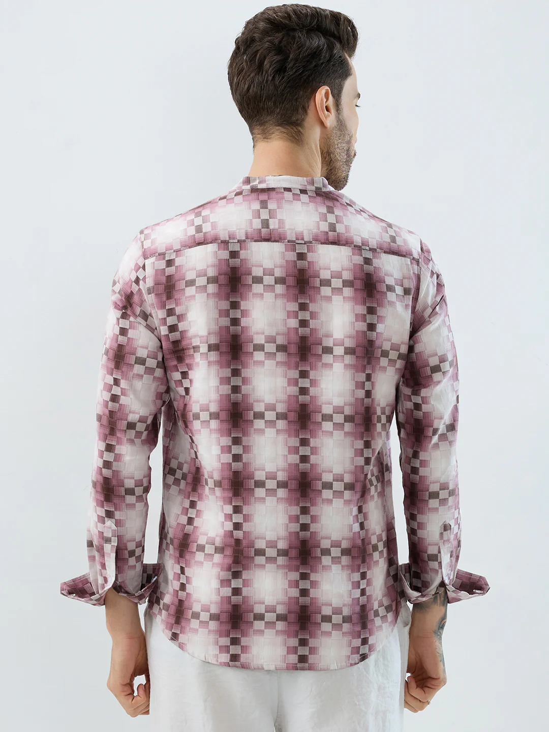 Turkish Rose Pink Pixel Block Checks Kurta - Image 7