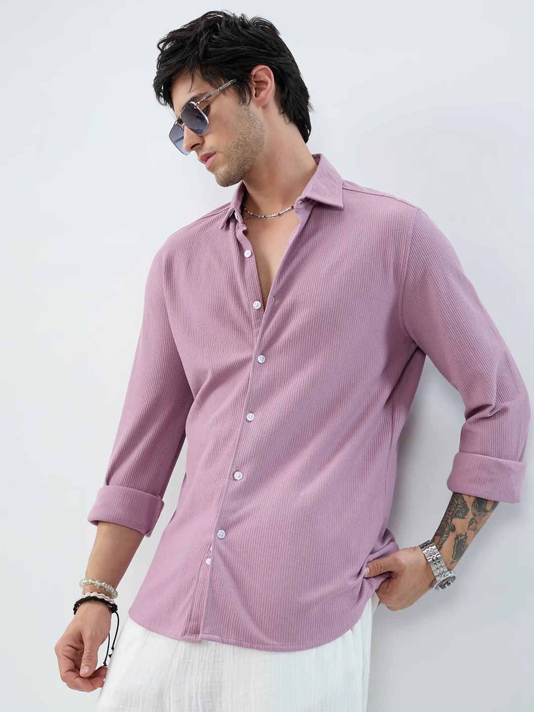Turkish Rose Pink Textured Knit Shirt - Image 2