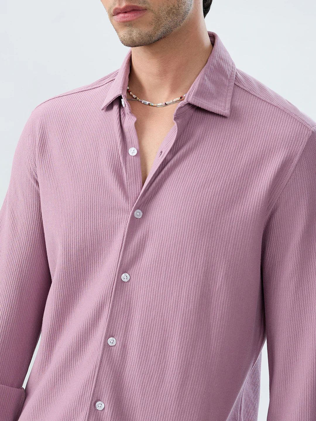 Turkish Rose Pink Textured Knit Shirt - Image 3