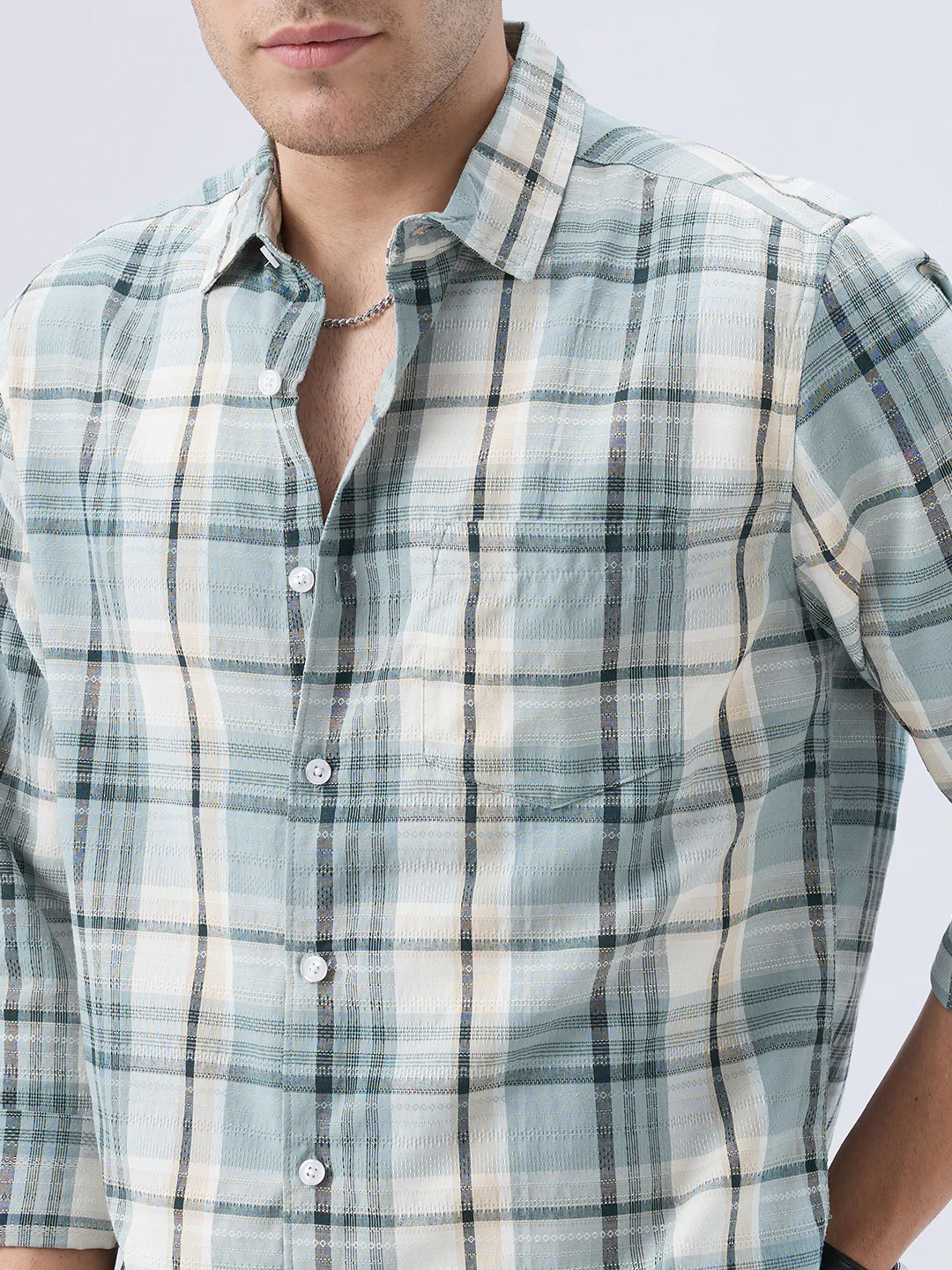 Turquoise Luxe Grid Checks Shirt - Image 3