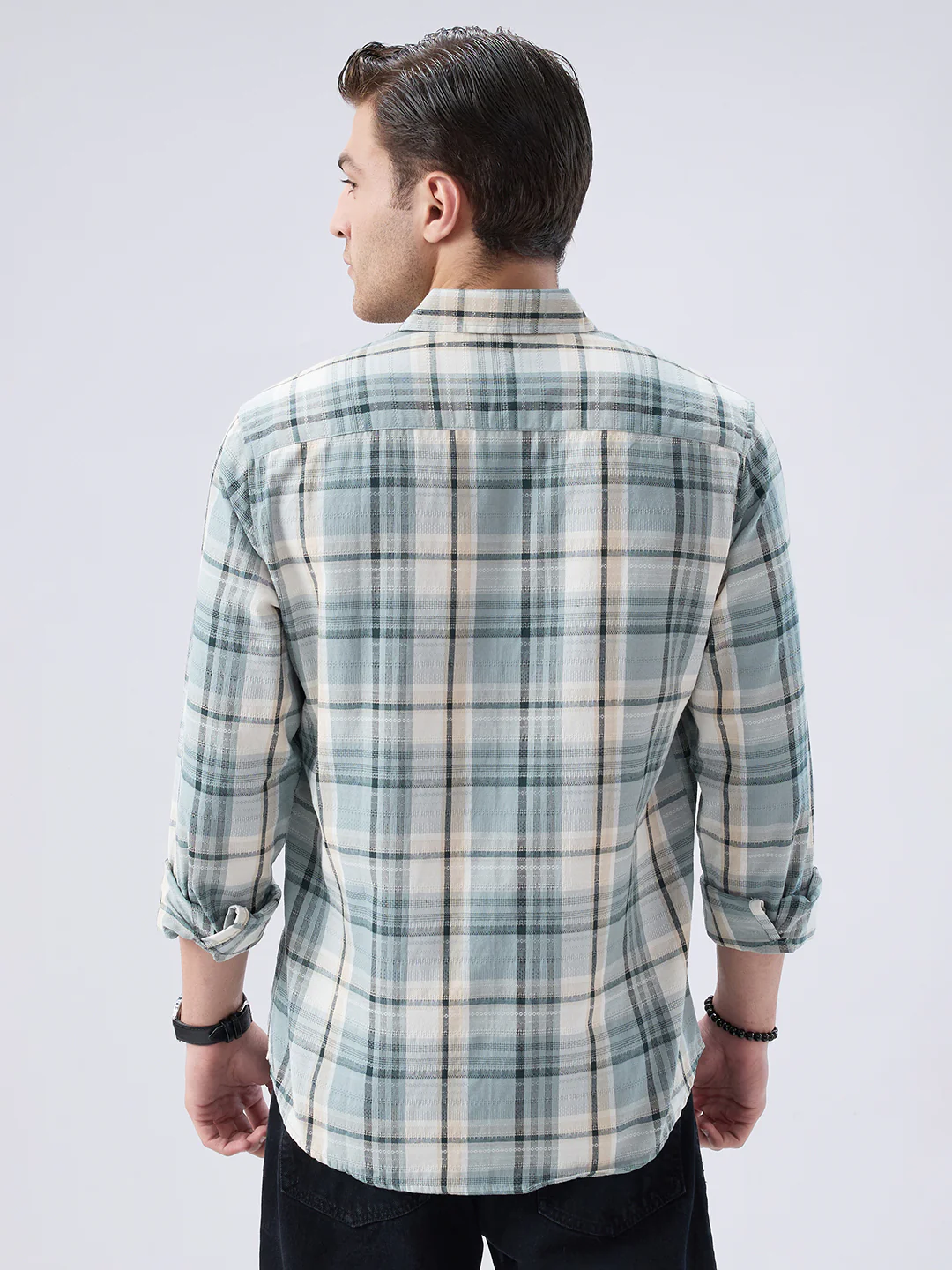 Turquoise Luxe Grid Checks Shirt - Image 7