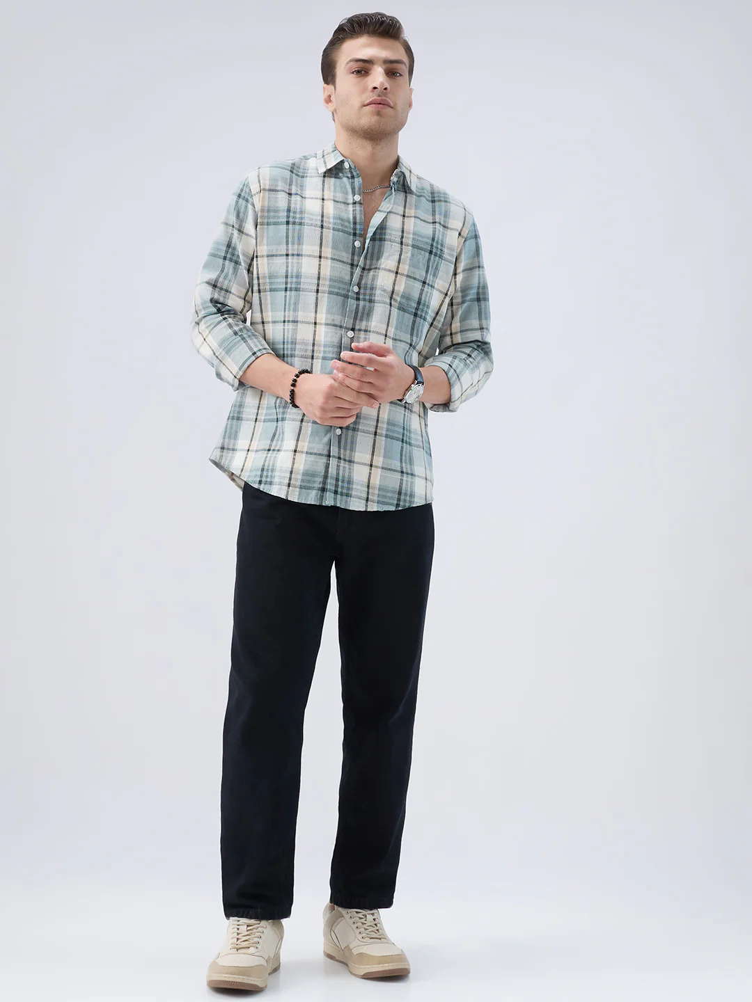 Turquoise Luxe Grid Checks Shirt - Image 8
