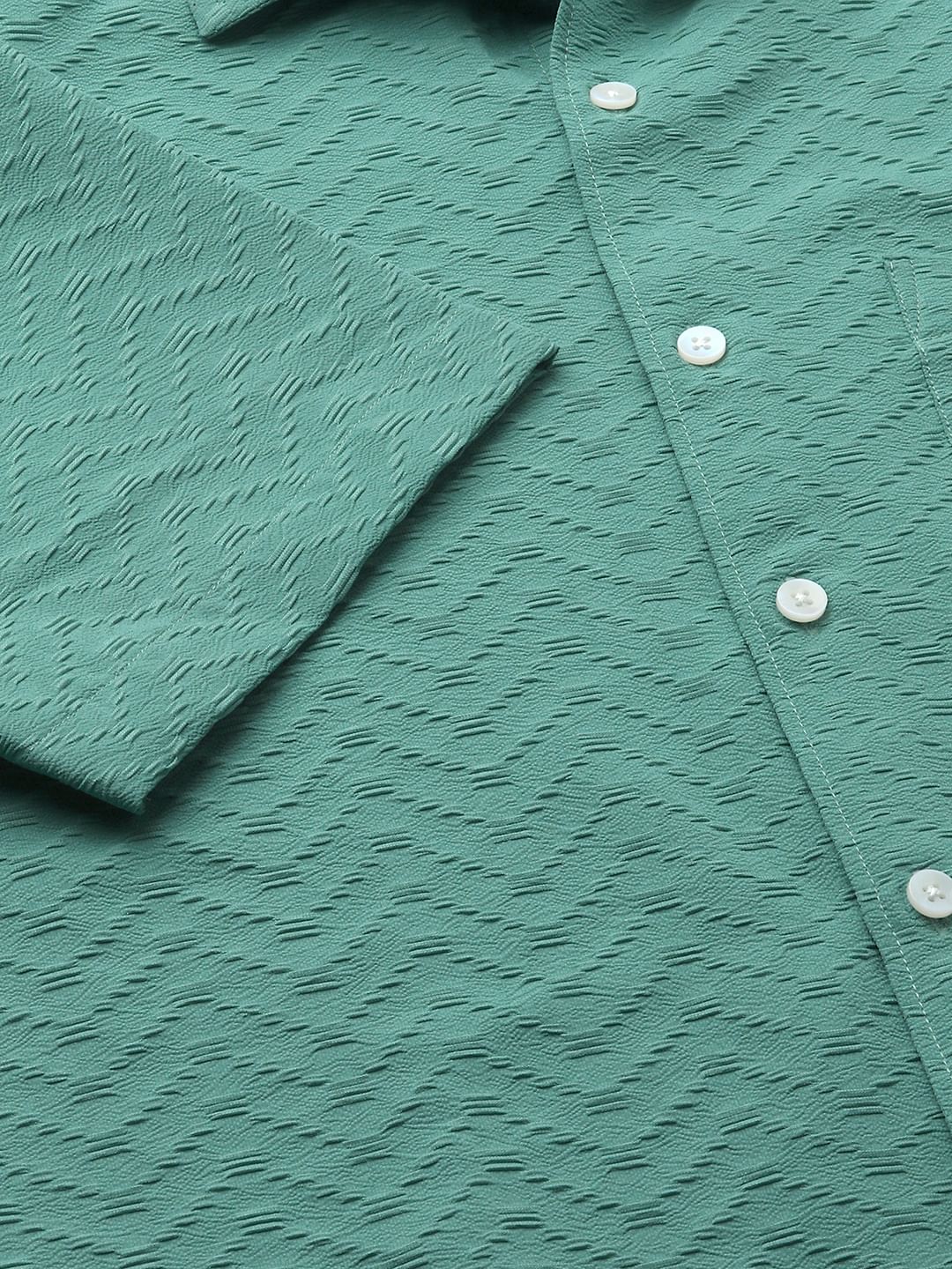 Turquoise Zig-Zag Textured Shirt - Image 3
