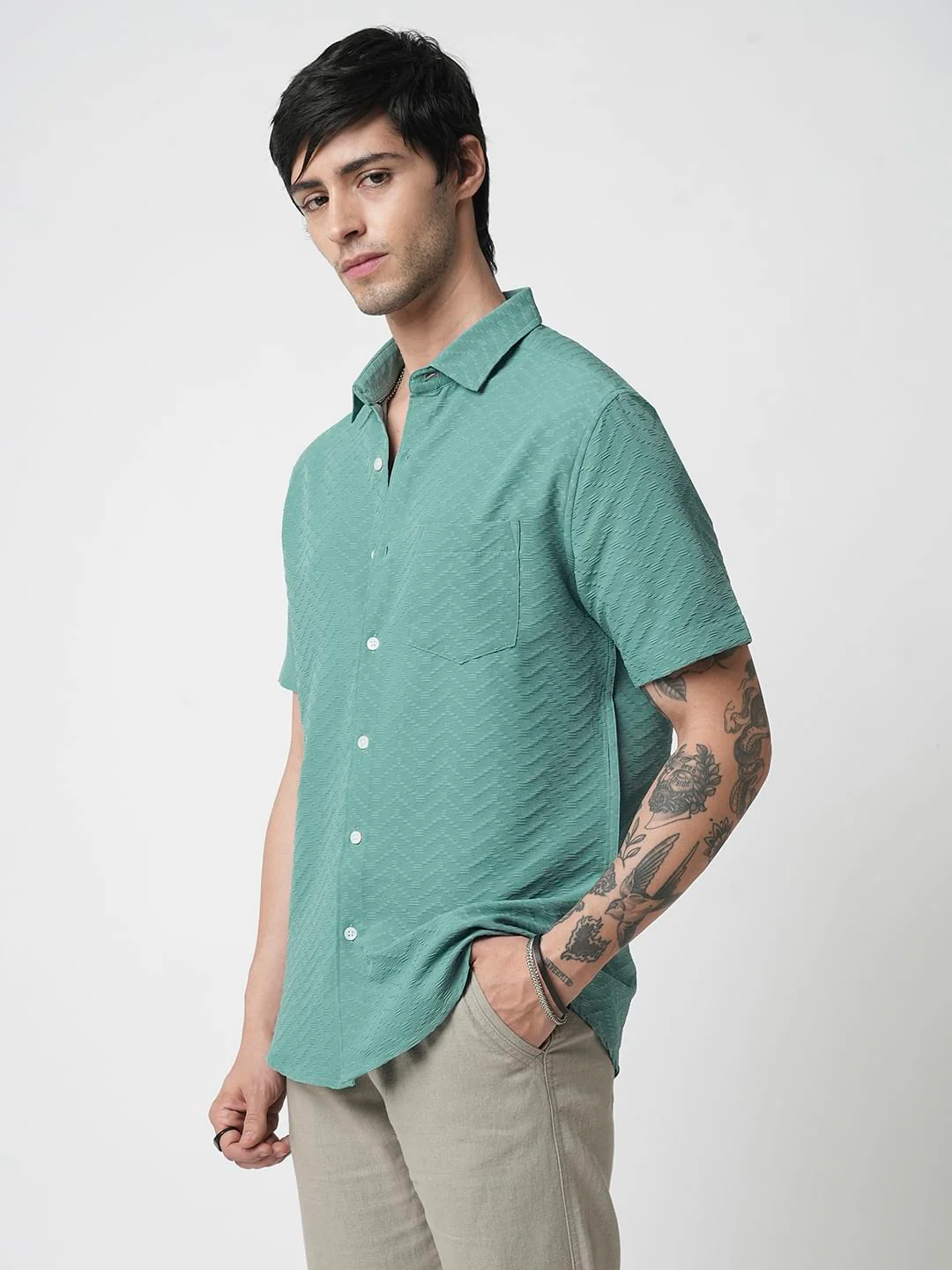 Turquoise Zig-Zag Textured Shirt - Image 5