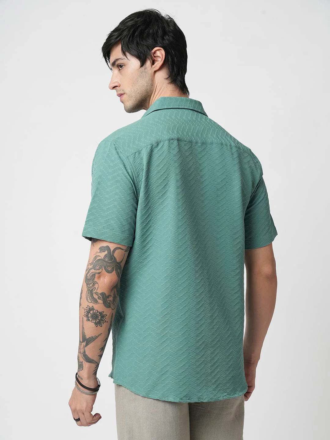 Turquoise Zig-Zag Textured Shirt - Image 6