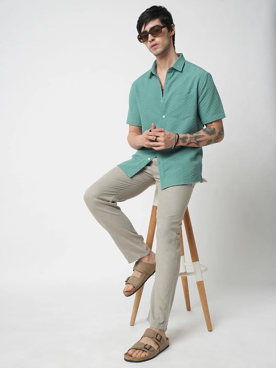 Turquoise Zig-Zag Textured Shirt - Image 7