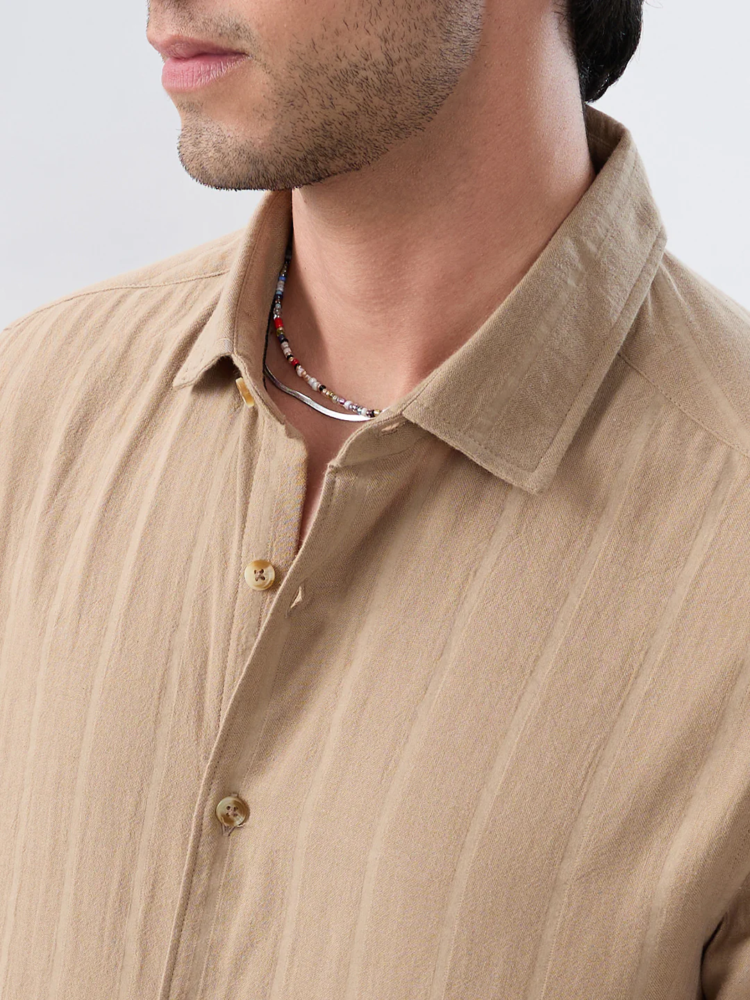 Tuscan Tan Double Cloth Luxe Striped Shirt - Image 3