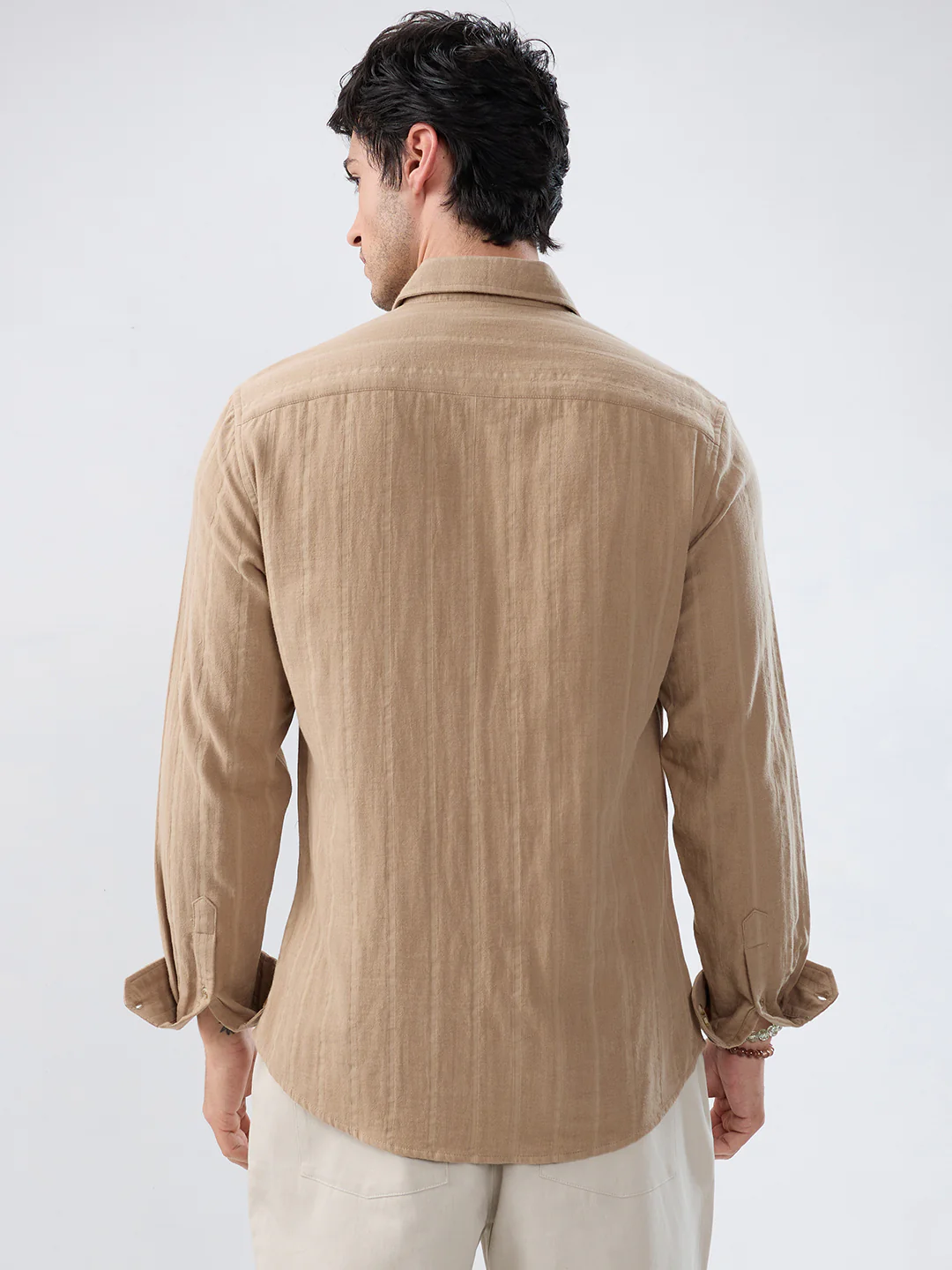 Tuscan Tan Double Cloth Luxe Striped Shirt - Image 6