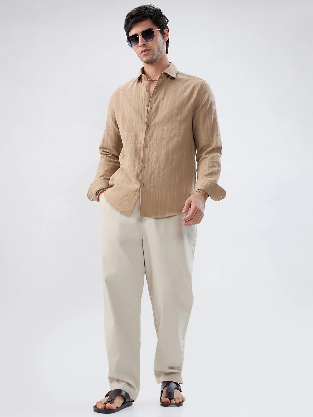 Tuscan Tan Double Cloth Luxe Striped Shirt - Image 7